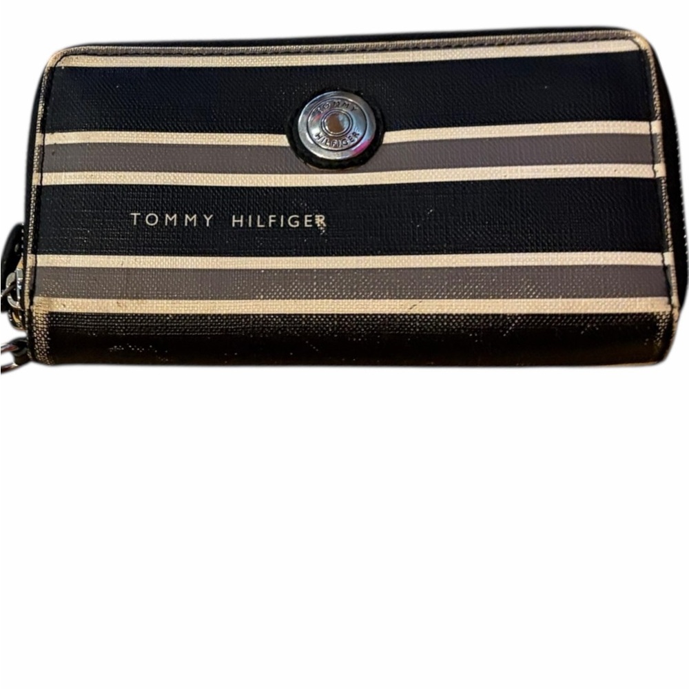 Tommy Hilfiger Black and Cream Striped Wallet